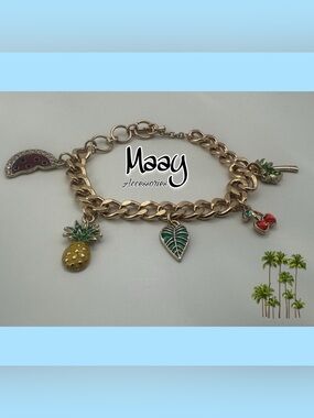 Maay Accessories Gold Charm Bracelet with Green, Yellow & Red Enamel Charms
